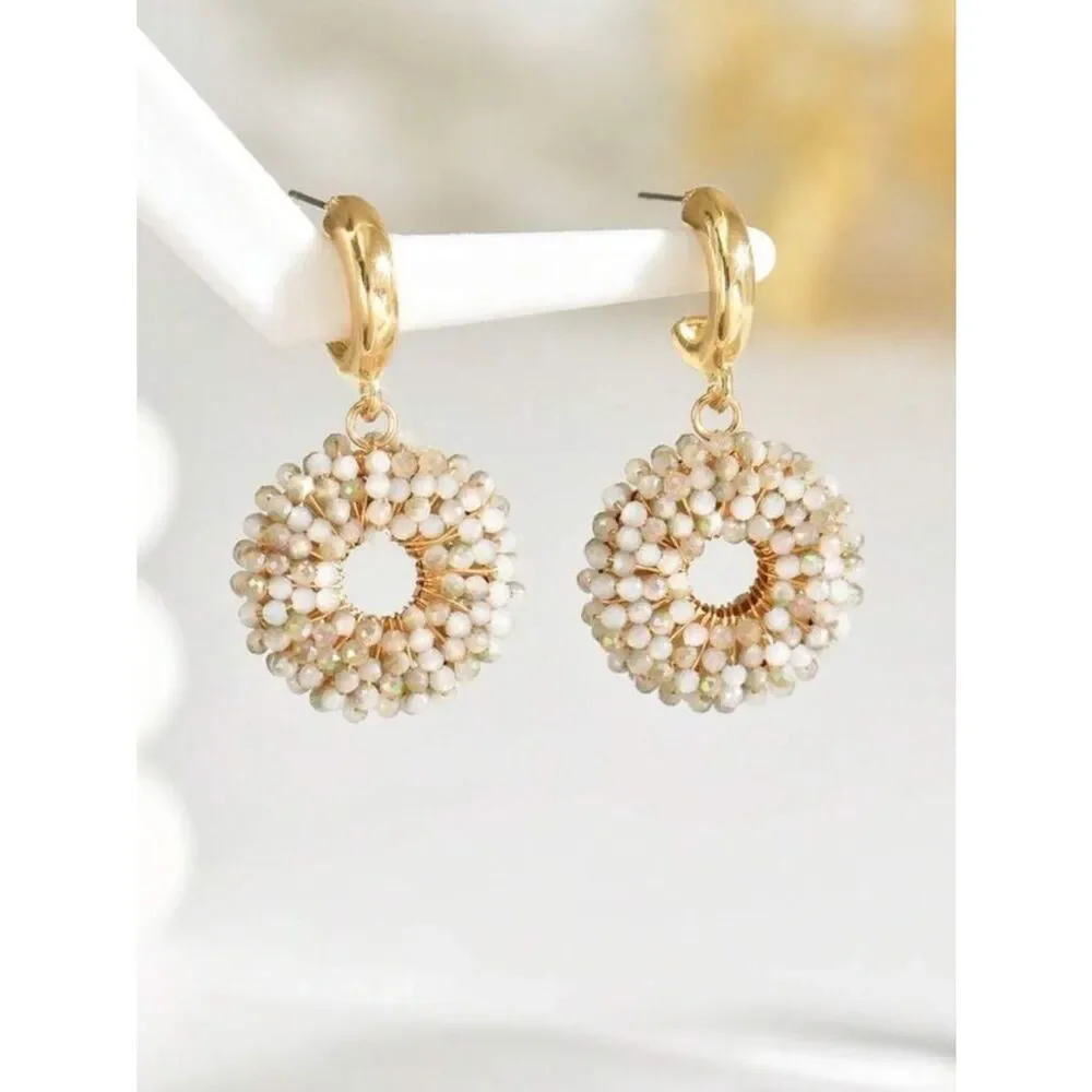 Hoop Earrings with White Beads A1827